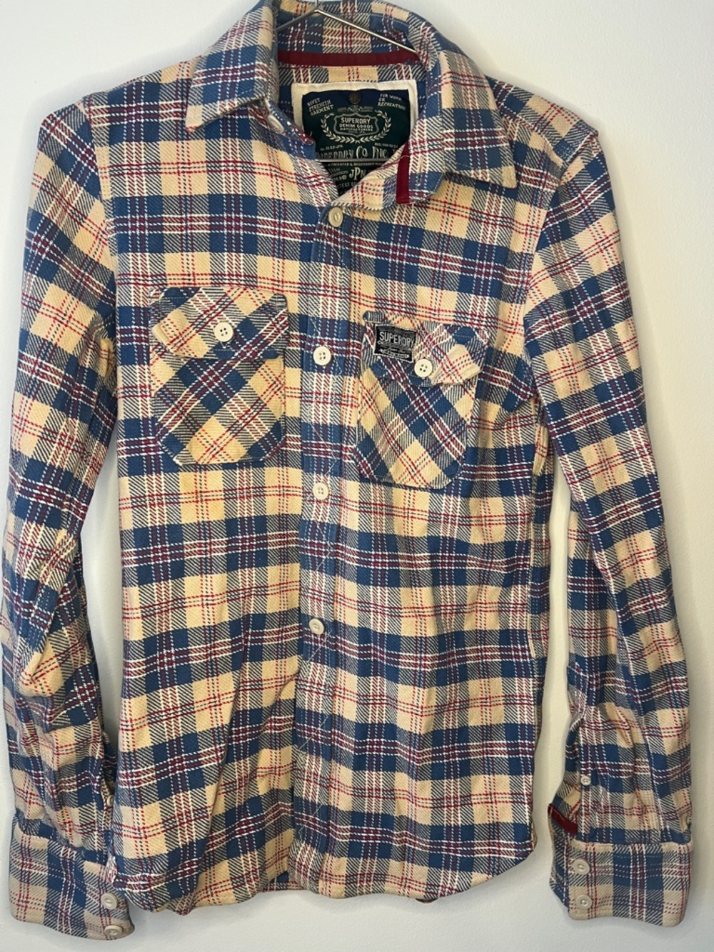 Superdry Men’s Navy, Cream & Red Plaid Button-Down Shirt
